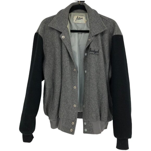 Action Athleticwear Jackets & Blazers - Retro Action Athleticwear  Dual Tone Grey & Black Wool Bomber Jacket XL